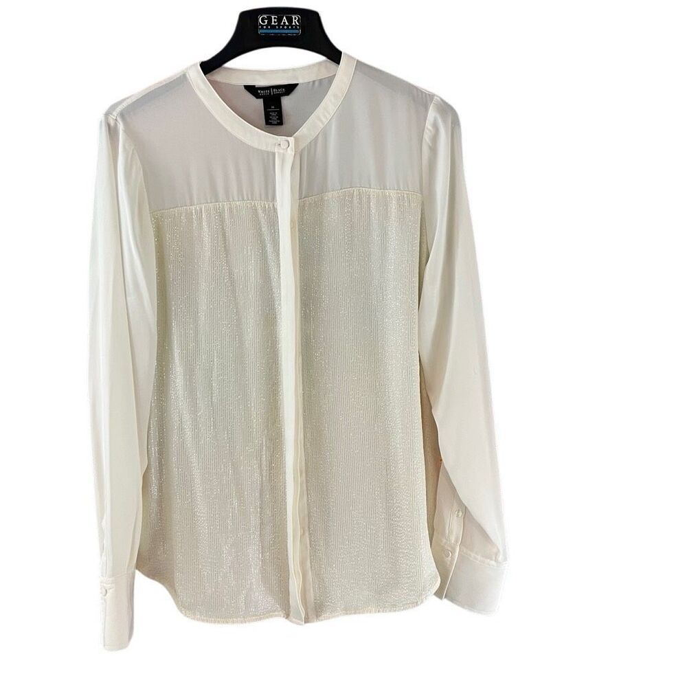 WHBM Cream Polyester / Silk Long Sleeve Button Down Shirt Top Size 14
